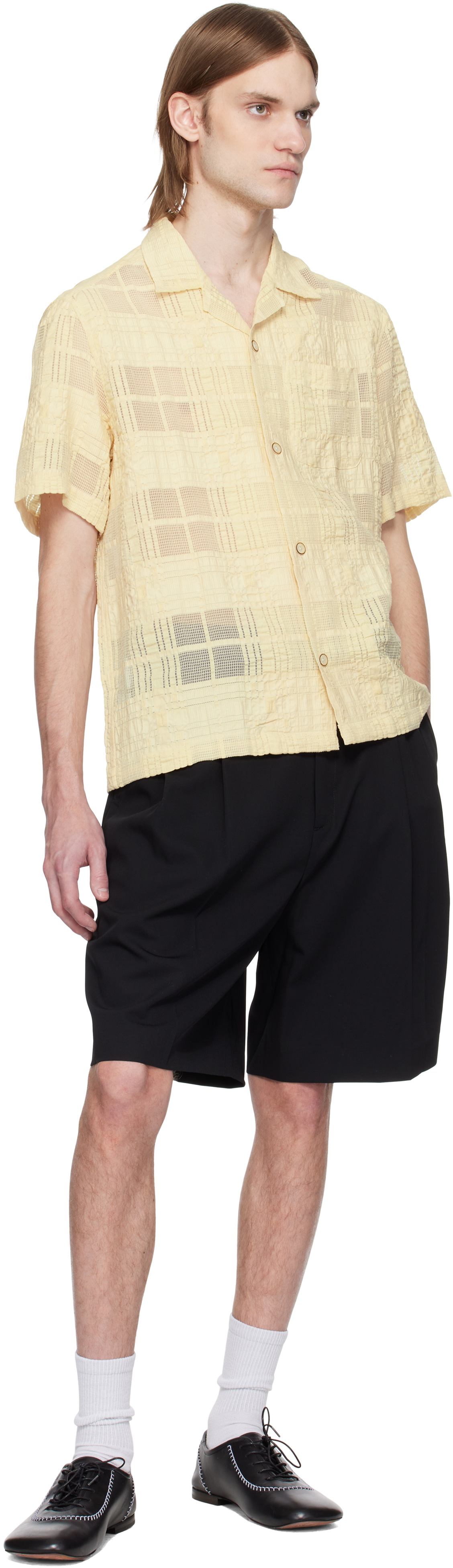 CMMN SWDN Beige Ture Sheer Check Shirt