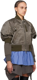 sacai Taupe Puff Sleeve Bomber Jacket