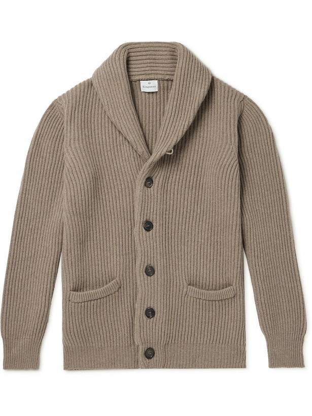 Photo: Kingsman - Shawl-Collar Ribbed Wool and Cashmere-Blend Cardigan - Neutrals