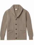 Kingsman - Shawl-Collar Ribbed Wool and Cashmere-Blend Cardigan - Neutrals