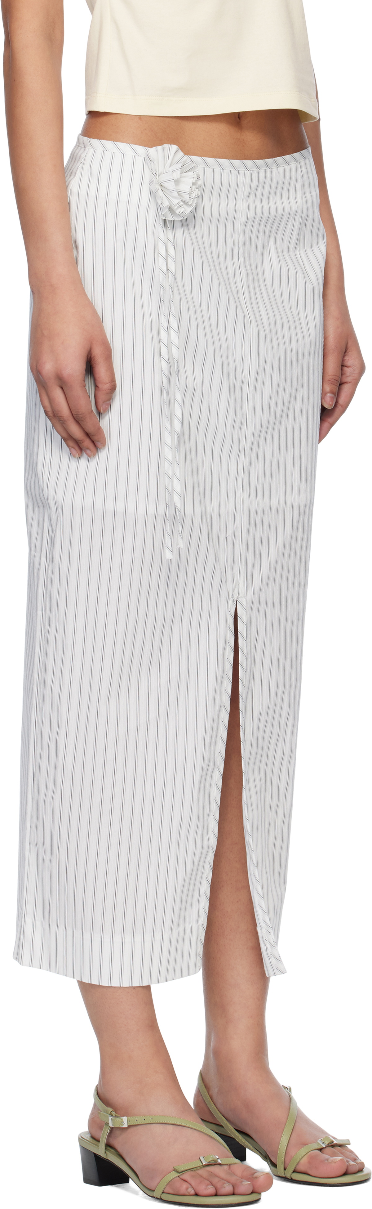 Kijun White Stripe Corsage Maxi Skirt