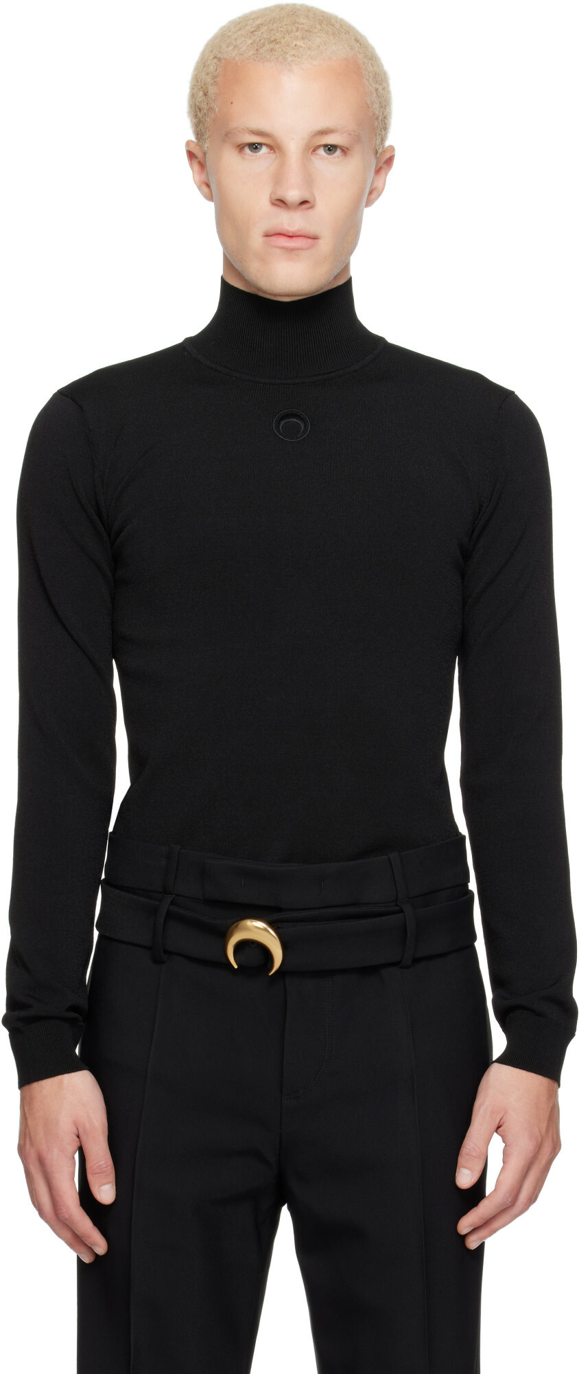 Marine Serre Black Moon Logo Knit Turtleneck