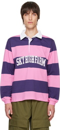 Sky High Farm Workwear Pink & Purple 'SHF' Rugby Polo
