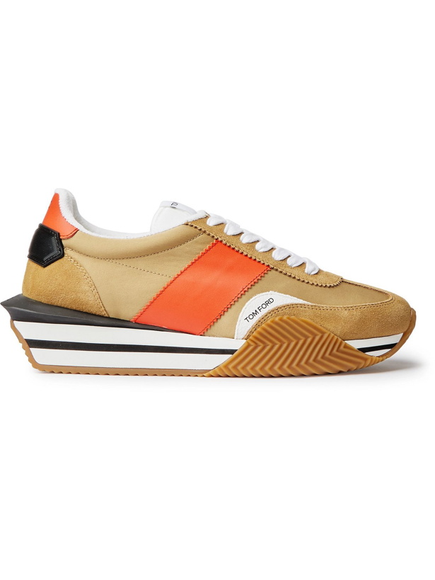 Photo: TOM FORD - James Rubber-Trimmed Leather, Suede and Nylon Sneakers - Brown