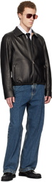 Ferragamo Black Deerskin Blouson Leather Jacket