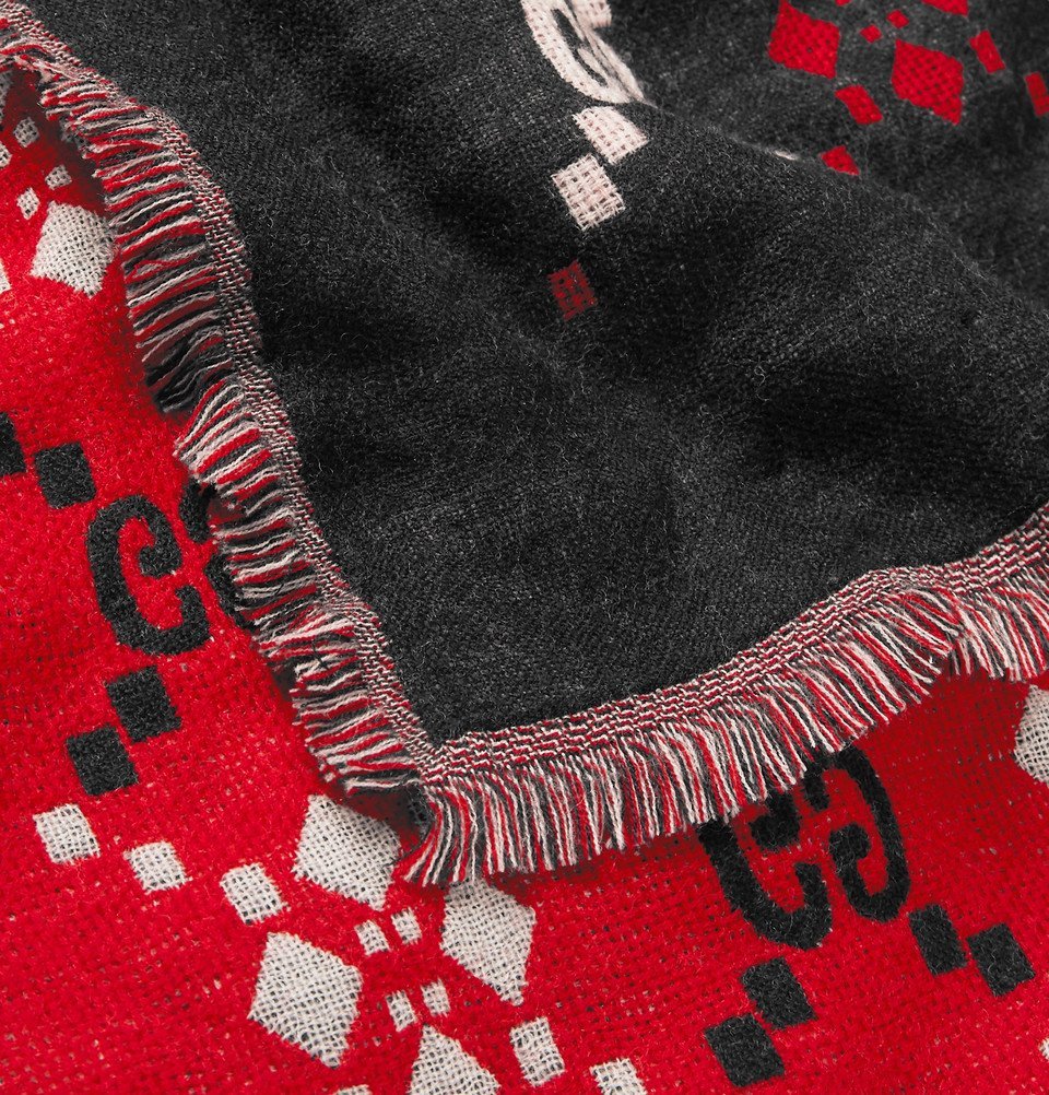 Gucci Men's Fringed Logo-Jacquard Wool Scarf