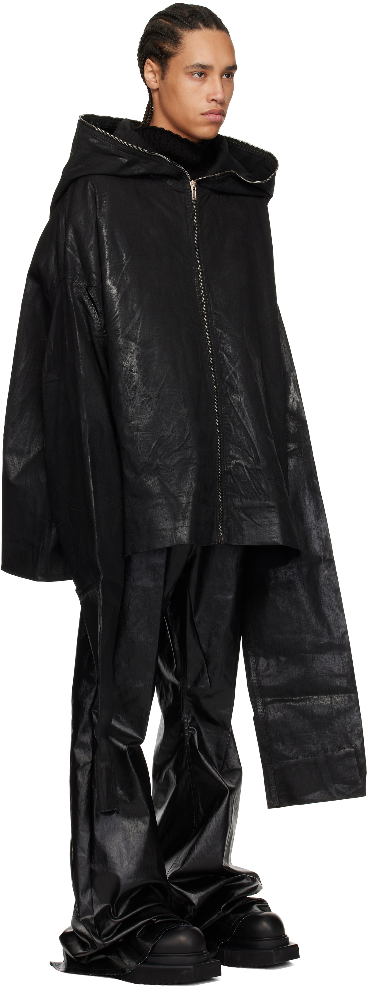 Rick Owens DRKSHDW Black Hollywood Gimp Kaftan Denim Jacket Rick