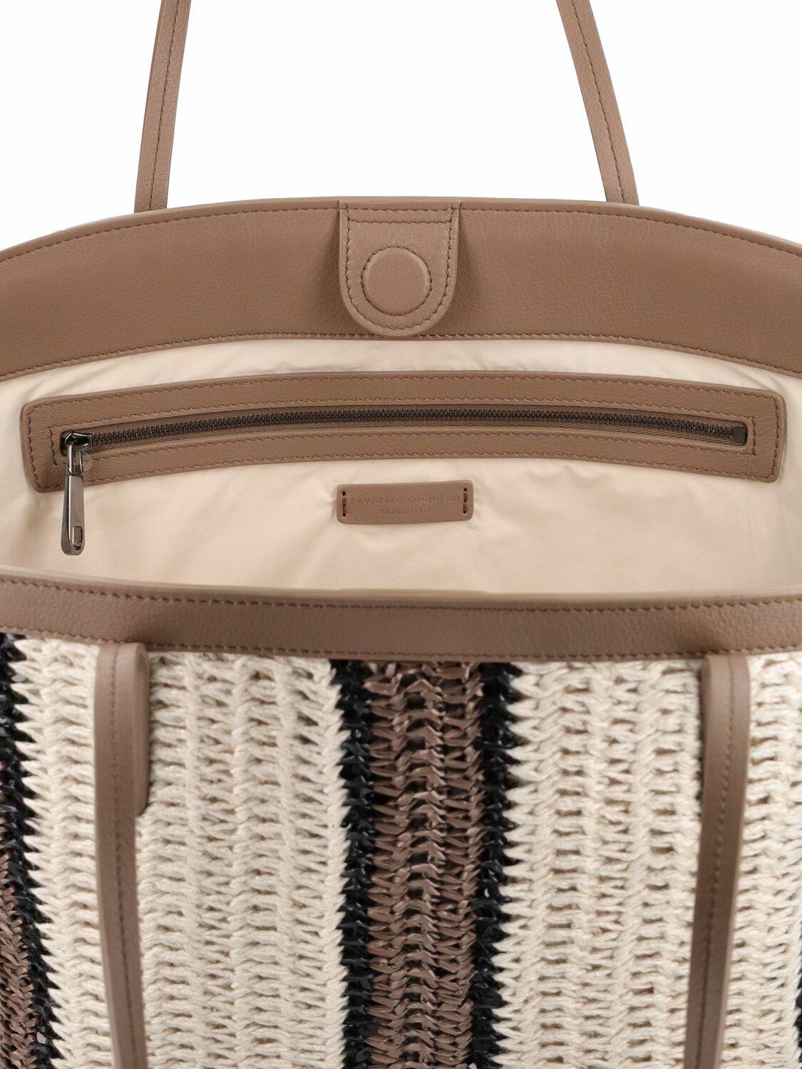 BRUNELLO CUCINELLI - Macro Regimental Straw Effect Tote Bag