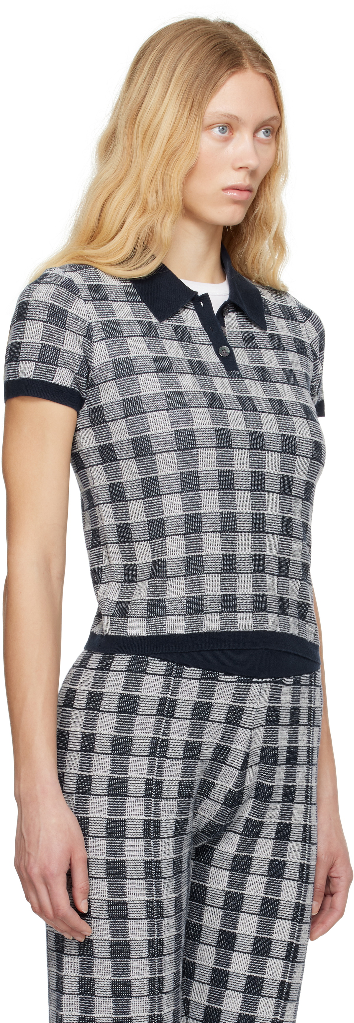 Guest in Residence Navy Gingham Shrunken Polo