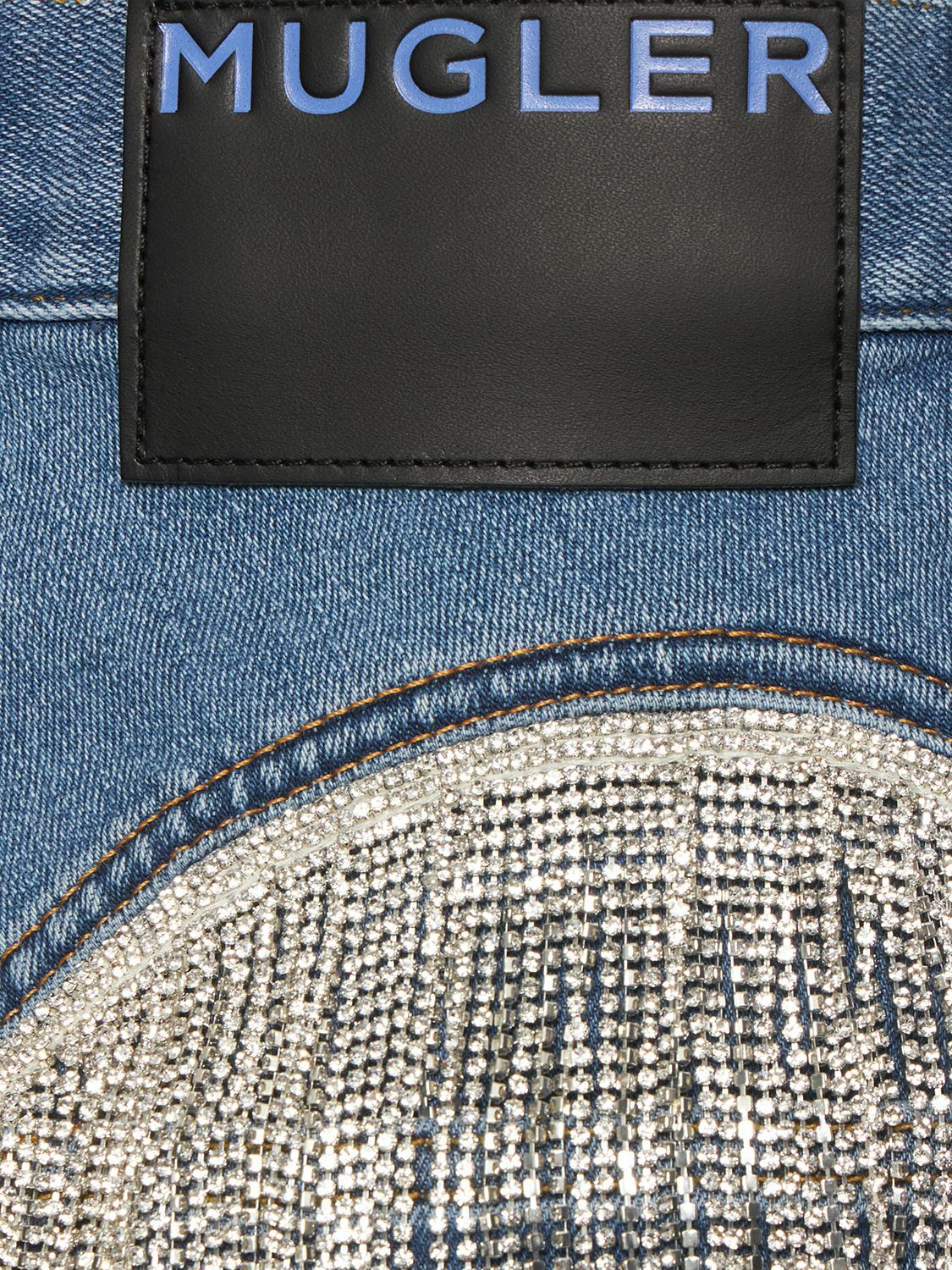 MUGLER - Embellished Fringe Denim Mini Shorts
