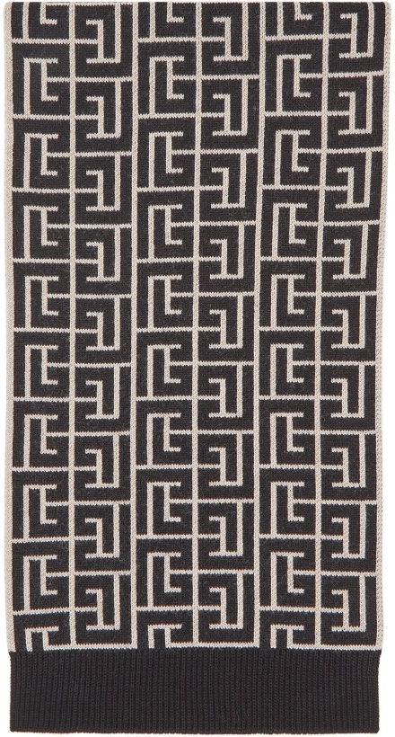 Photo: Balmain Black & Off-White Maxi Monogram Scarf