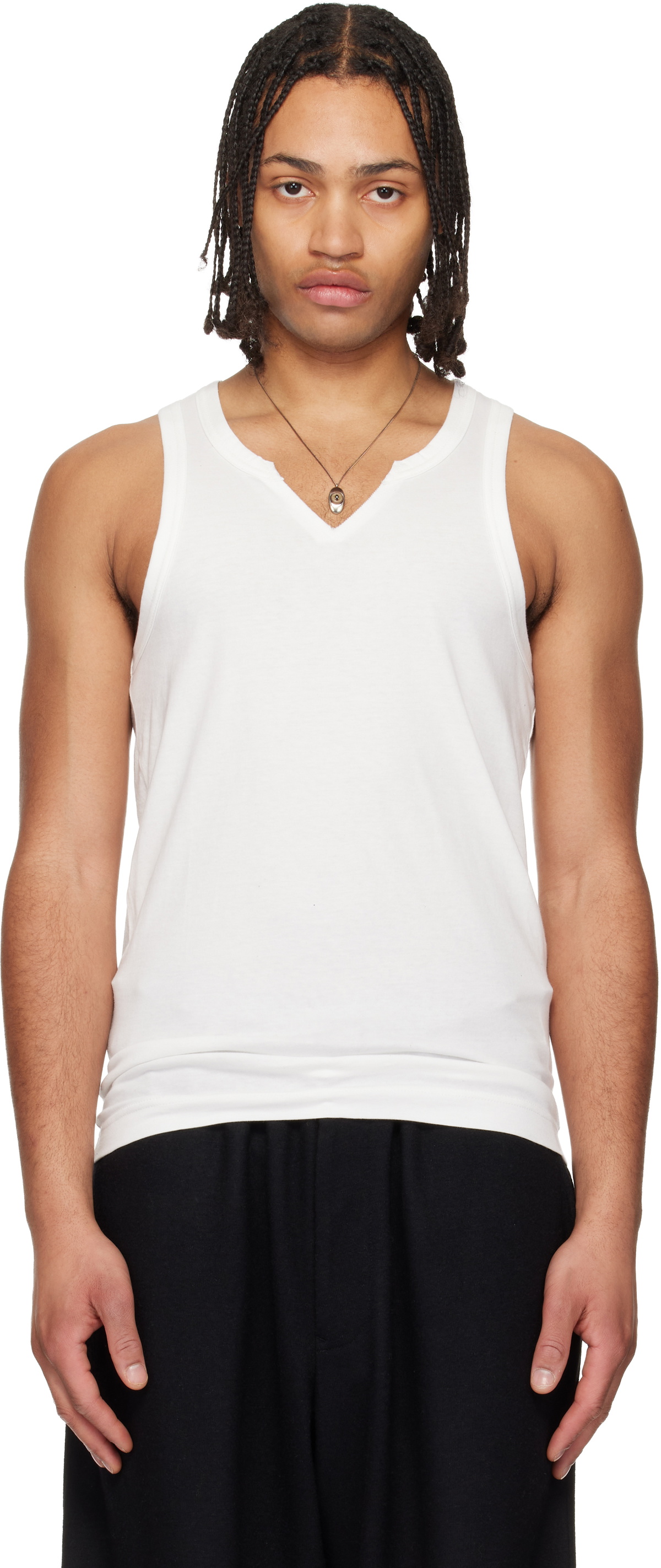 YOHJI YAMAMOTO Off-White Single Jersey V Neck Tank Top Yohji Yamamoto