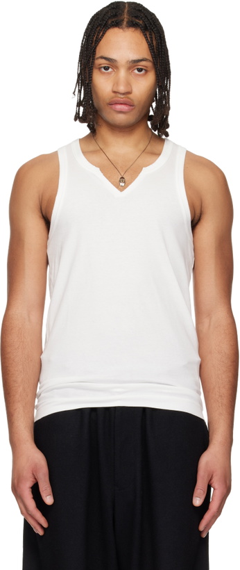 Photo: YOHJI YAMAMOTO Off-White Single Jersey V Neck Tank Top