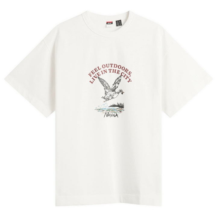 Photo: NANGA Men's Eco Hybrid Duck Vintage T-Shirt in White