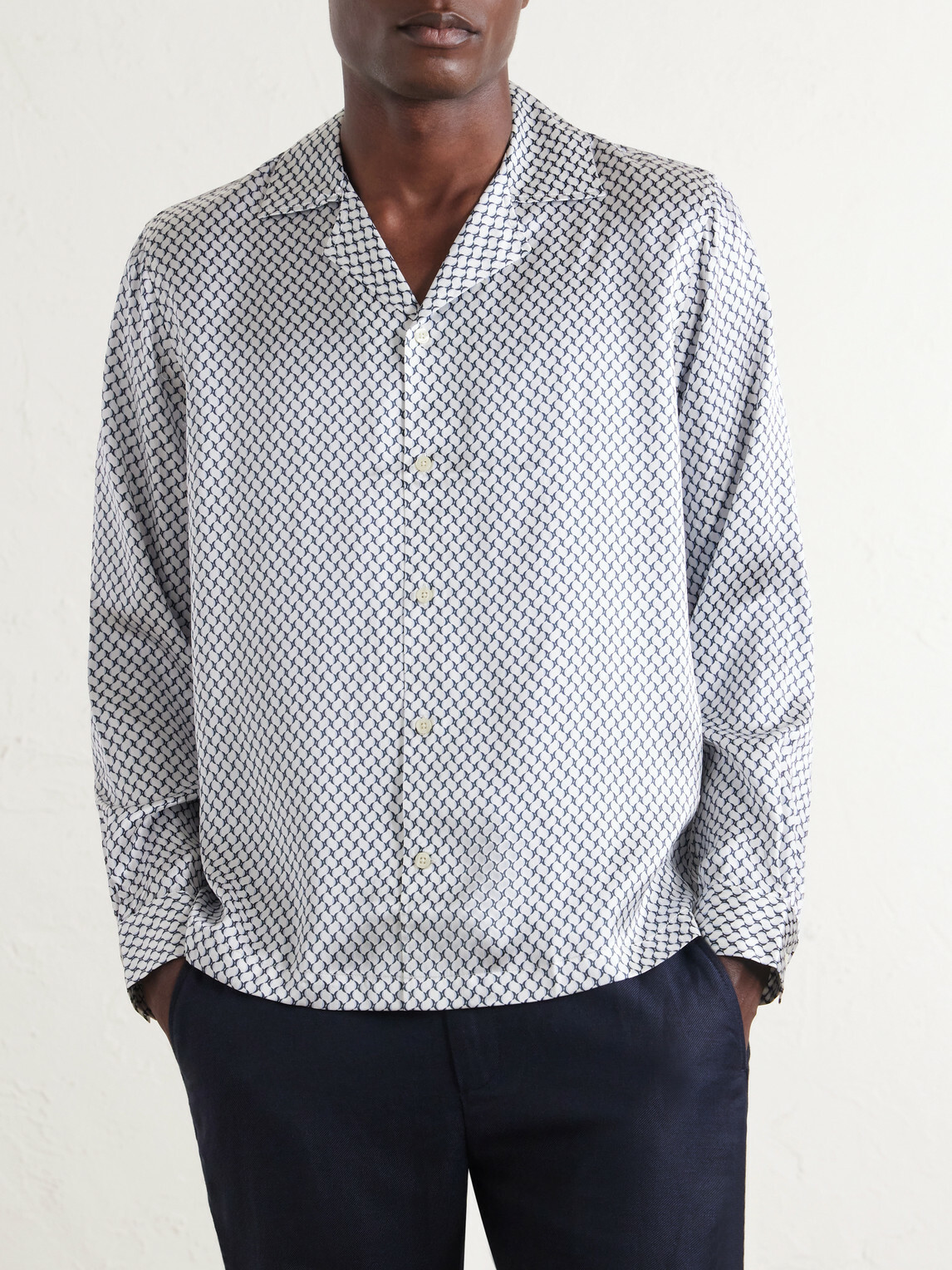 Frescobol Carioca - Safra Camp-Collar Printed Silk-Satin Shirt - Blue