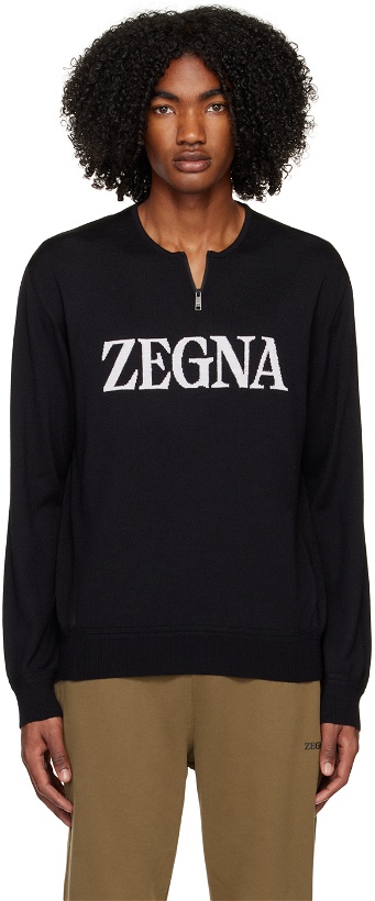 Photo: ZEGNA Black Intarsia Sweater