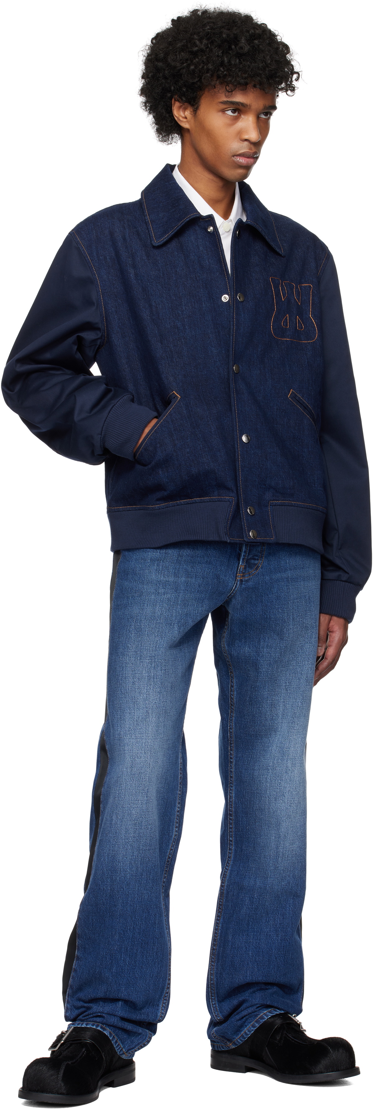 Wales Bonner Blue Echo Denim Varsity Jacket Wales Bonner