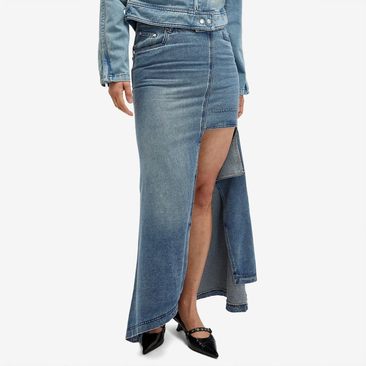 House Of Sunny Women's The Cascade Denim Skirt in Sky Blue