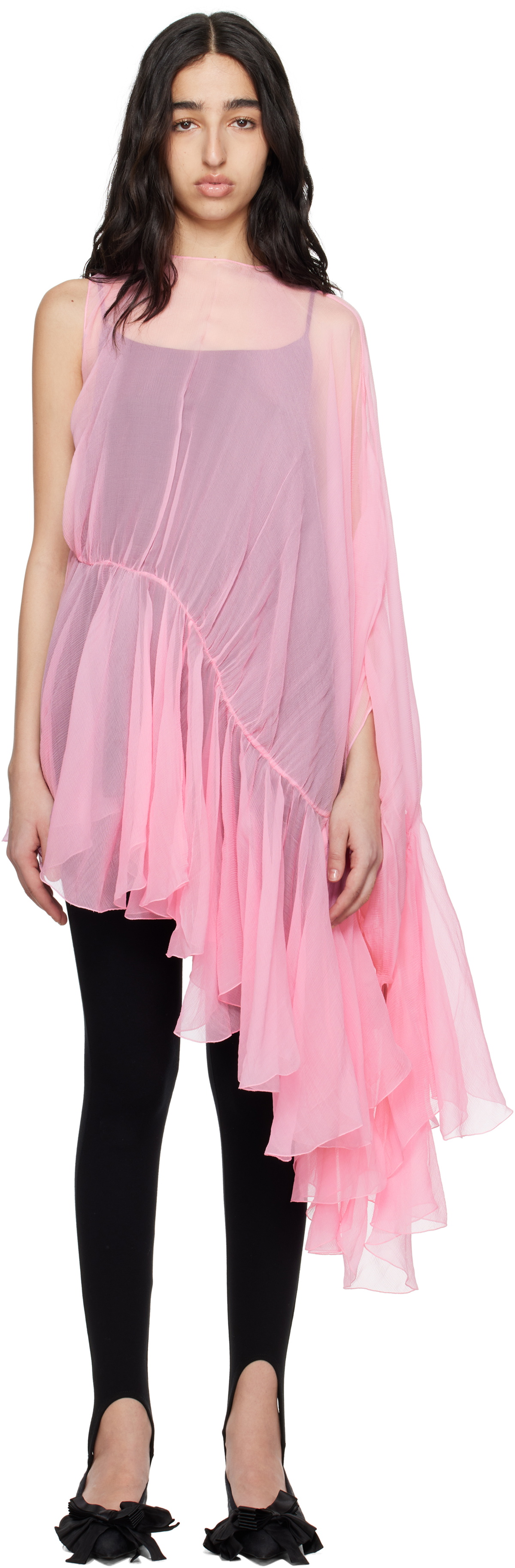 ALAINPAUL Pink & Black Extended Ruffle Blouse