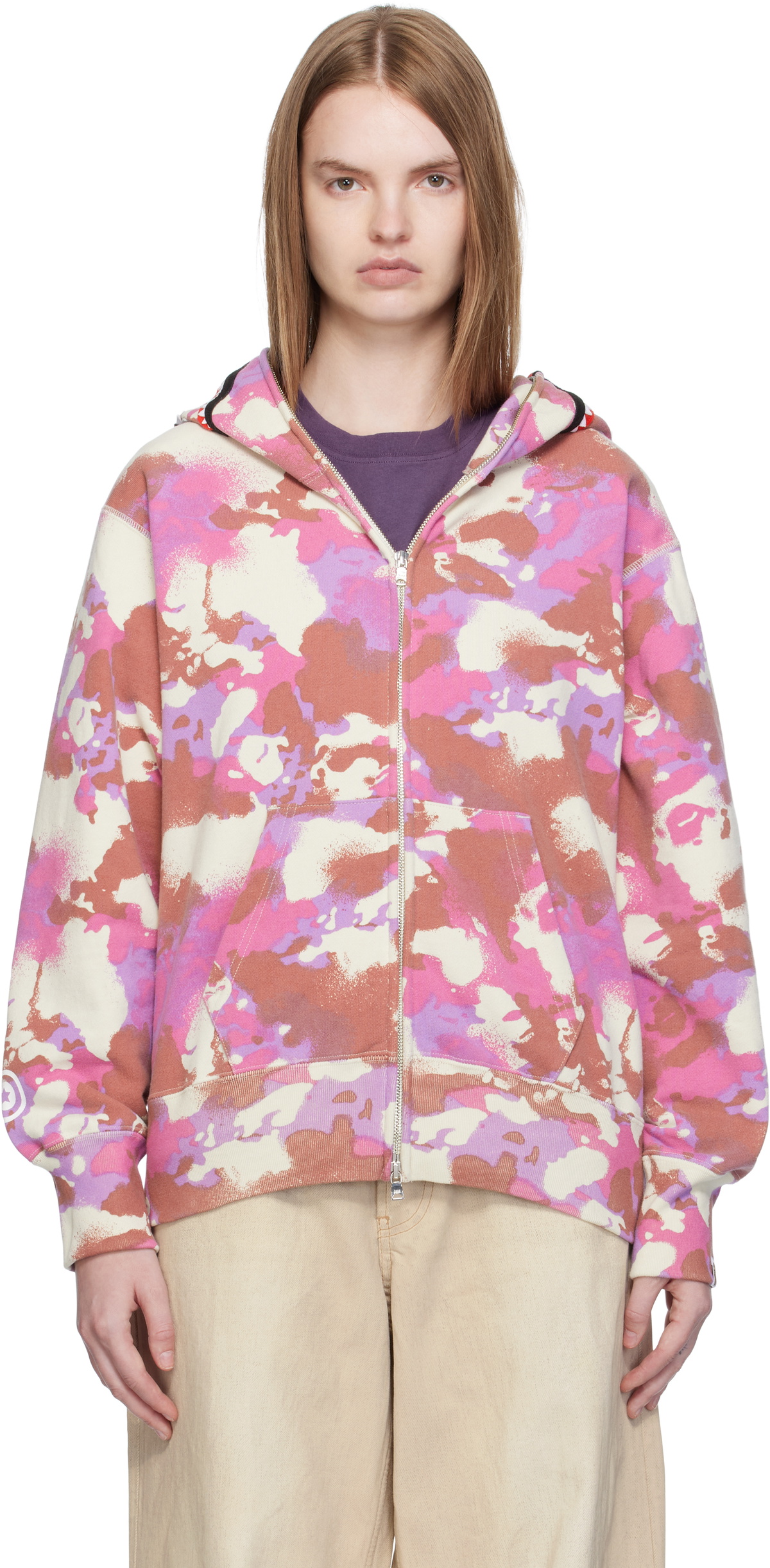 BAPE Pink Map Camo Shark Full Zip Hoodie