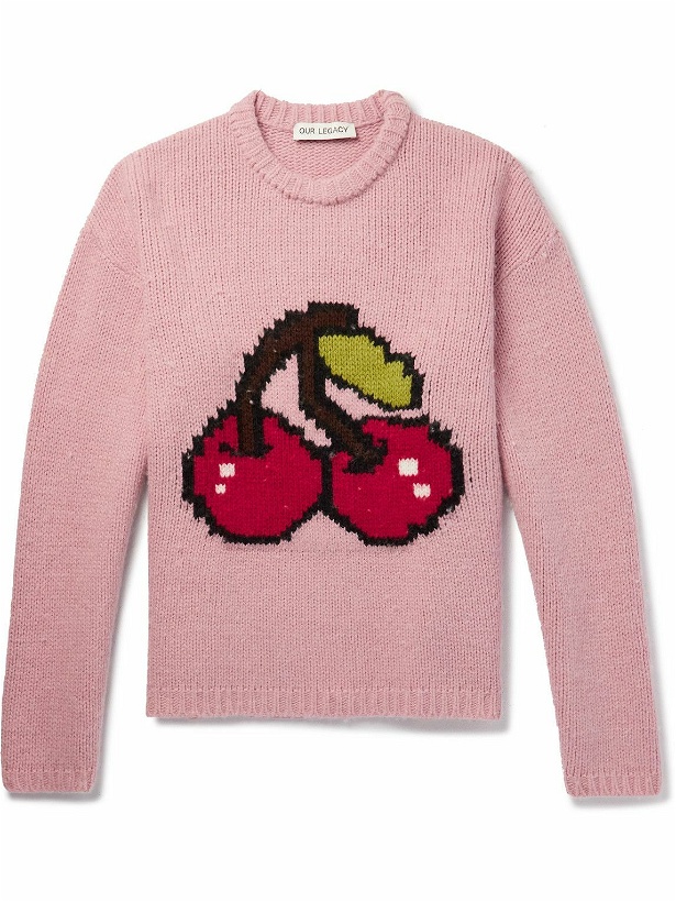 Photo: Our Legacy - Sonar Cherry-Intarsia Wool-Blend Sweater - Pink