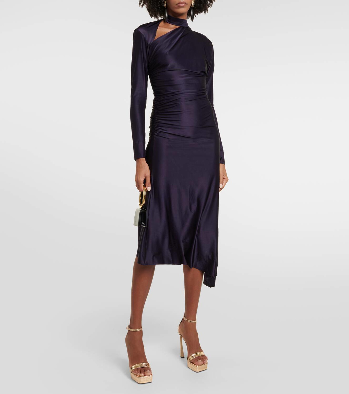 asymmetric ruched midi dress in ivory Jluxlabel Women's Ivone Asymmetrical Midi Dress