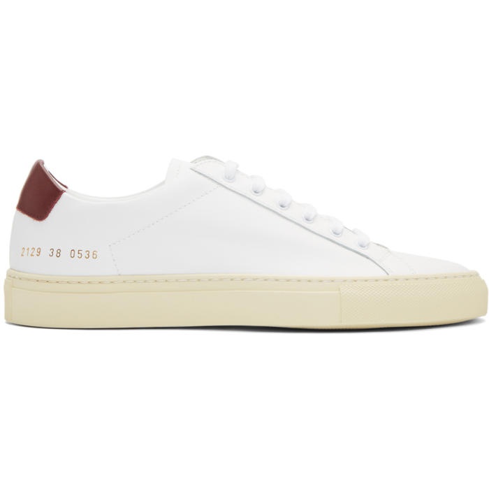 Photo: Common Projects White and Burgundy Achilles Retro Low Sneakers 