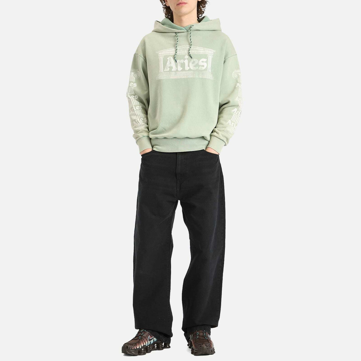 Aries Men's Aged Ancient Temple Hoodie in Green