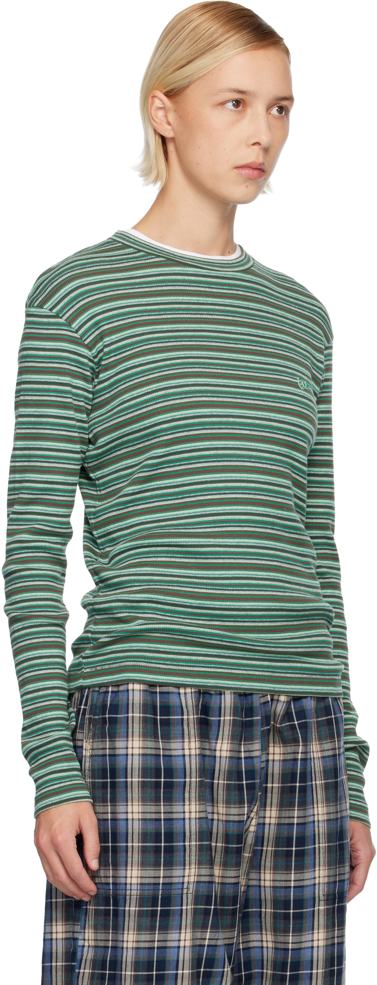 ERL Green Striped Long Sleeved T-shirt
