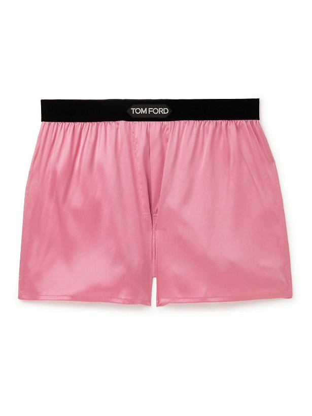 Photo: TOM FORD - Velvet-Trimmed Silk-Satin Boxer Shorts - Pink