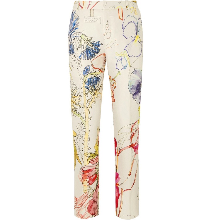 Photo: Alexander McQueen - Slim-Fit Floral-Print Silk and Wool-Blend Suit Trousers - Neutrals