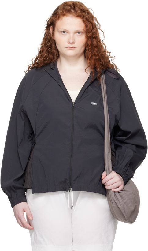Photo: AMOMENTO Black Nylon Raglan Hooded Jacket