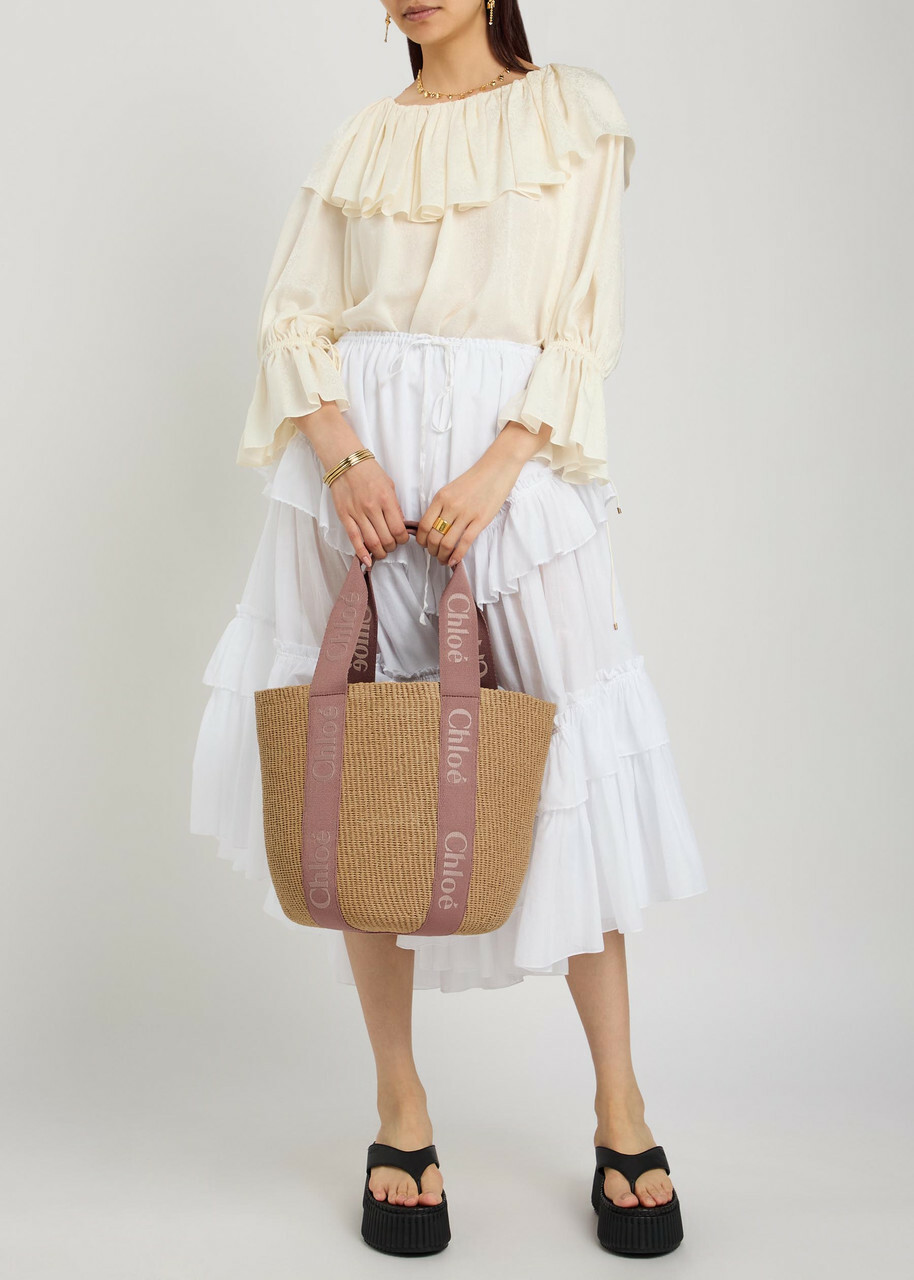 Chloe Woody Large Logo-embroidered Raffia Basket bag - Natural - One Size