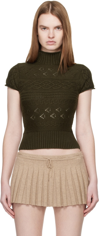 Photo: GUIZIO Khaki Vivienne Short Sleeve Cable Turtleneck