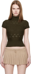 GUIZIO Khaki Vivienne Short Sleeve Cable Turtleneck