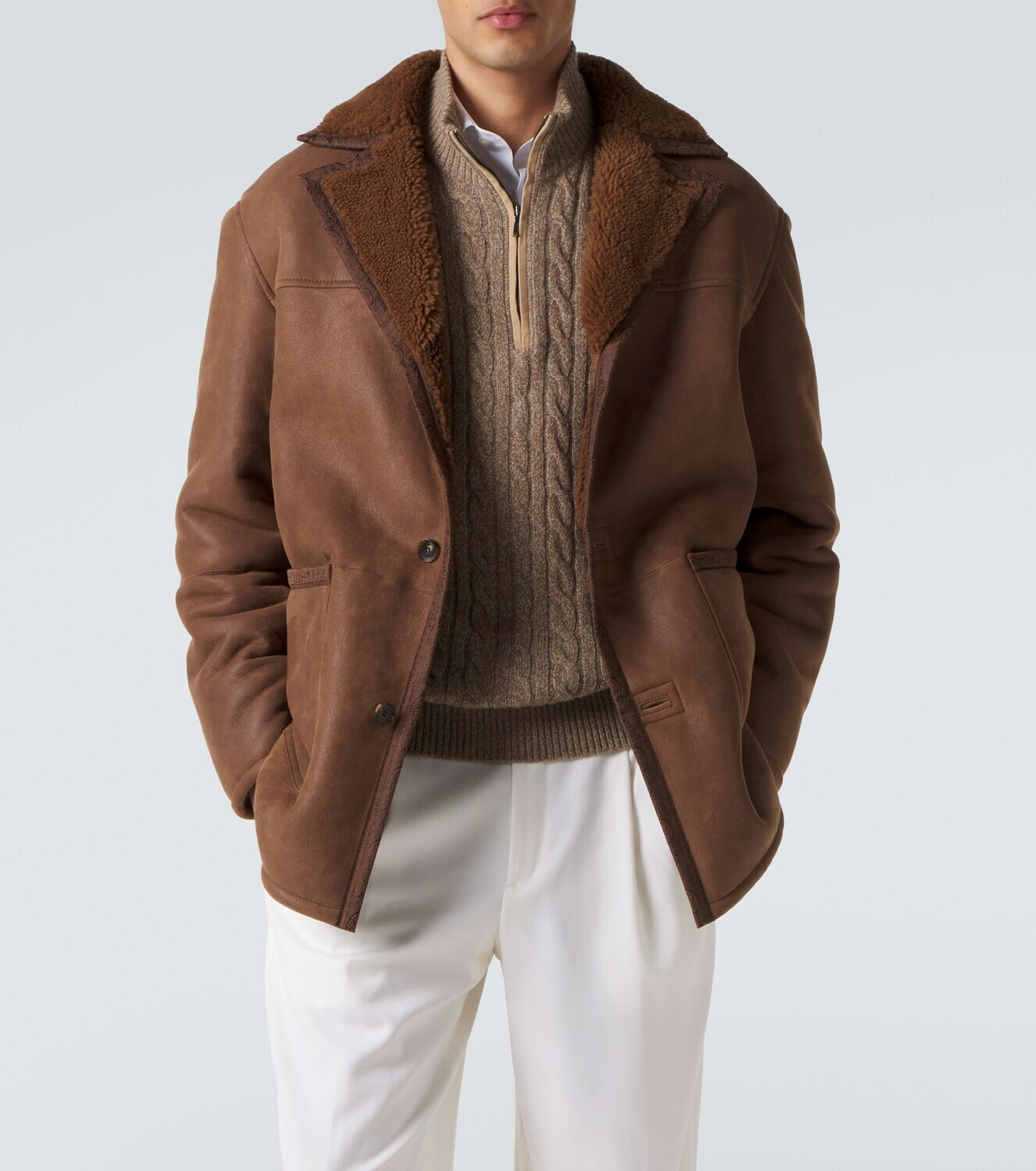 Etro Shearling-trimmed leather jacket