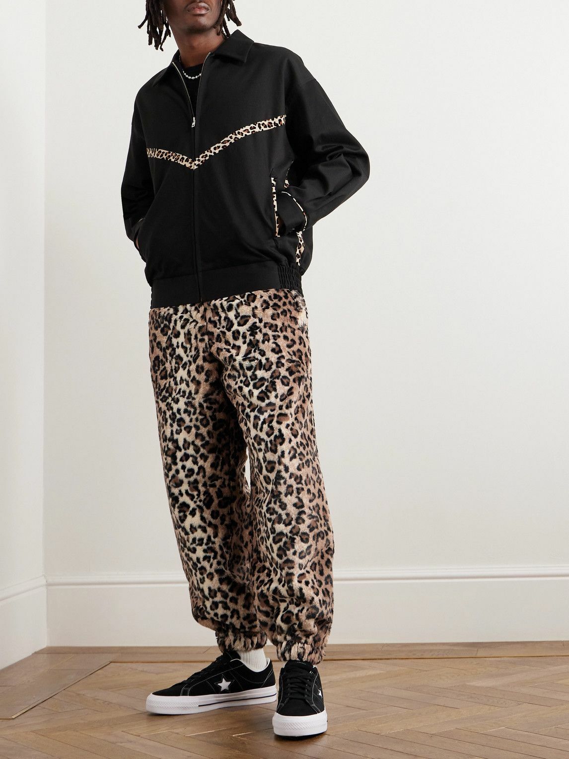 Wacko Maria - Tapered Leopard-Print Faux Fur Sweatpants - Neutrals