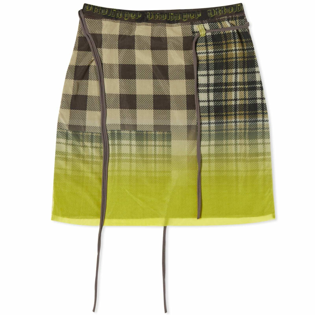 Ottolinger Women's Mesh Wrap Mini Skirt in Yellow Plaid