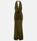 Blumarine Floral-appliqué ruched maxi dress
