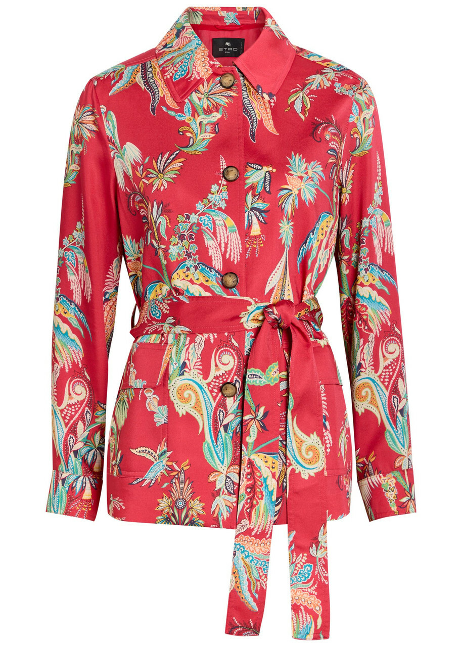Etro Printed Belted Satin Jacket Multicoloured