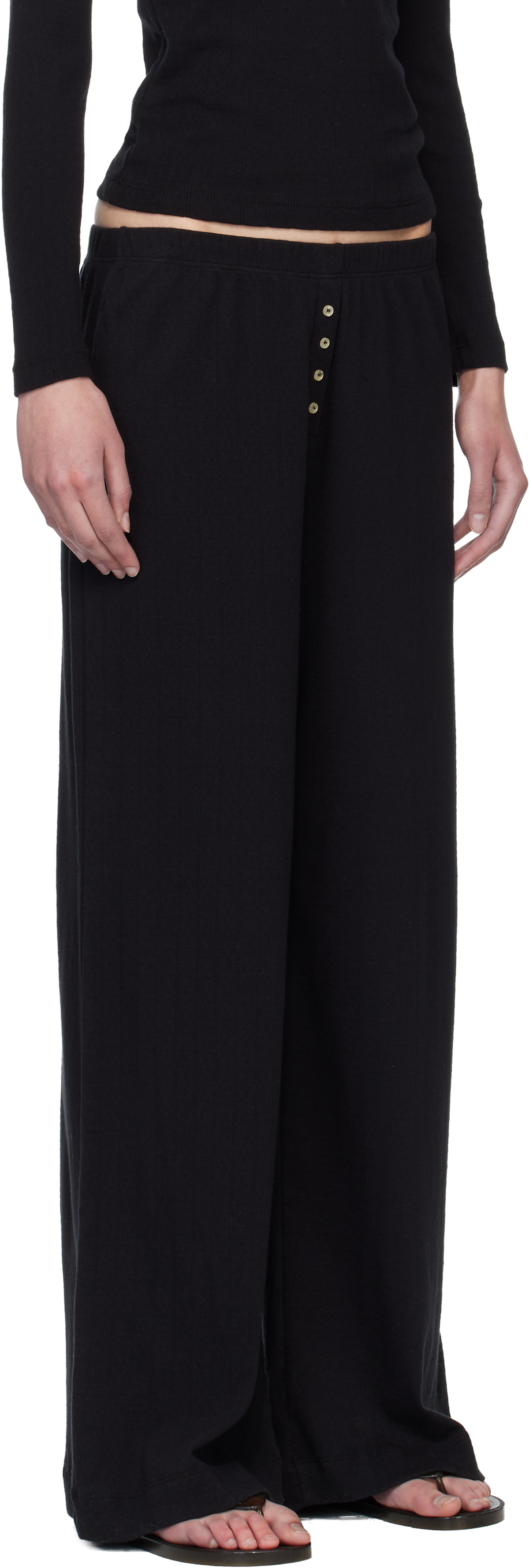 LESET Black Pointelle Boxer Lounge Pants