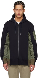 sacai Navy & Khaki Sponge Sweat MA-1 Zip Hoodie