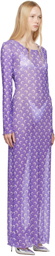 Marine Serre Purple Moon Printed Mesh Panelled Maxi Dress