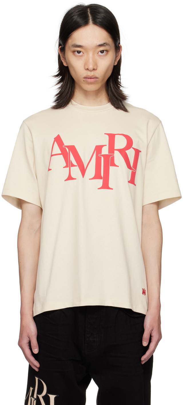 【関税&送料込】Amiri Beige Cotton T-Shirt AMIRI Beige Amiri Staggered T-Shirt Amiri