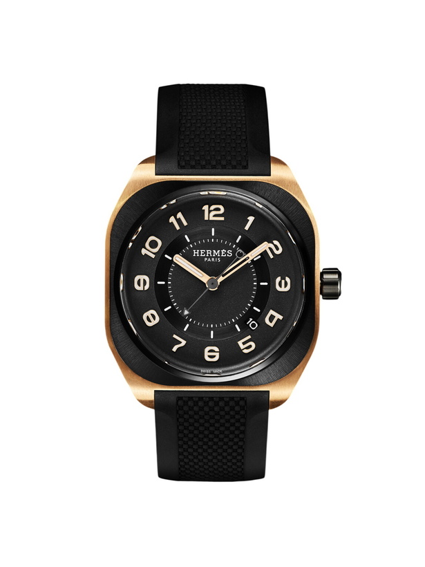 Photo: Hermès Timepieces - H08 Automatic 39mm DLC-Coated Titanium, Rose Gold and Rubber Watch, Ref. No. 060124WW00