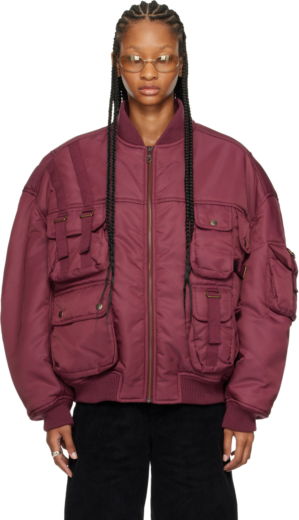 LU'U DAN Burgundy Aviator Bomber Jacket