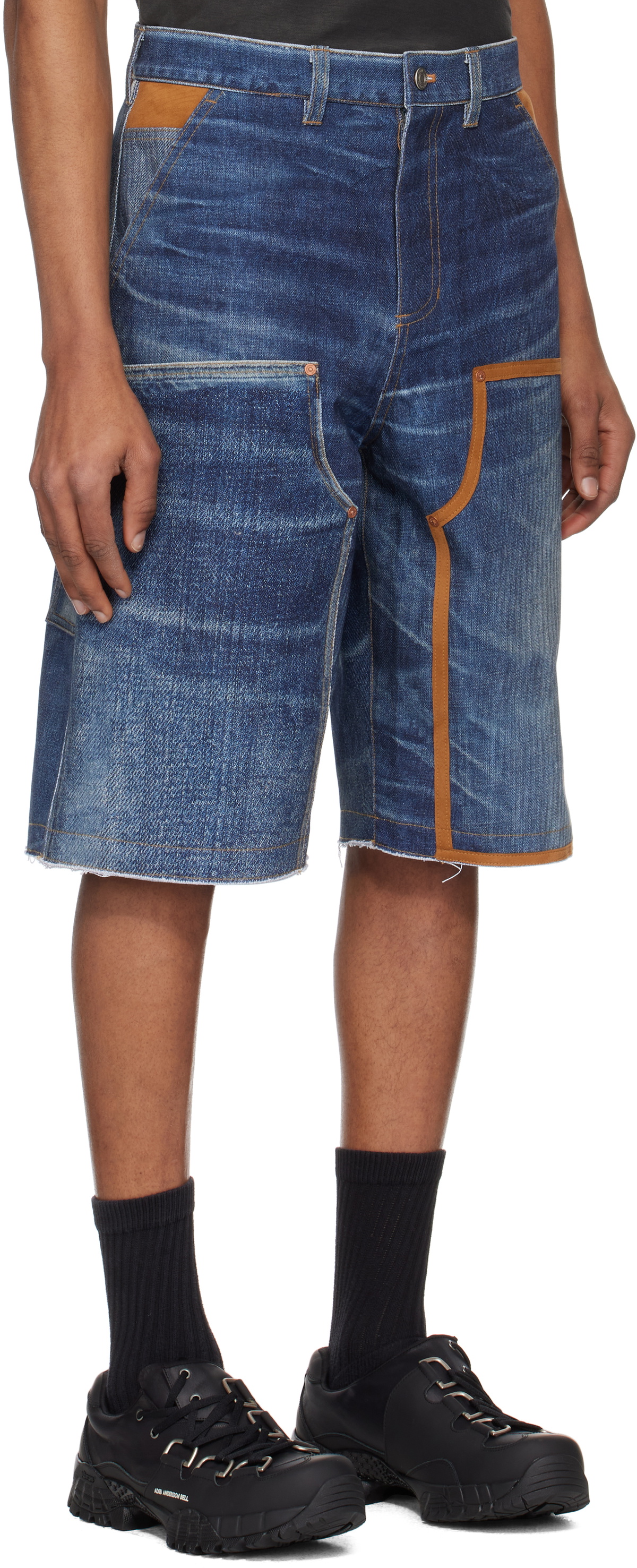 Andersson Bell Navy Trompe L'oeil Double Knee Denim Shorts