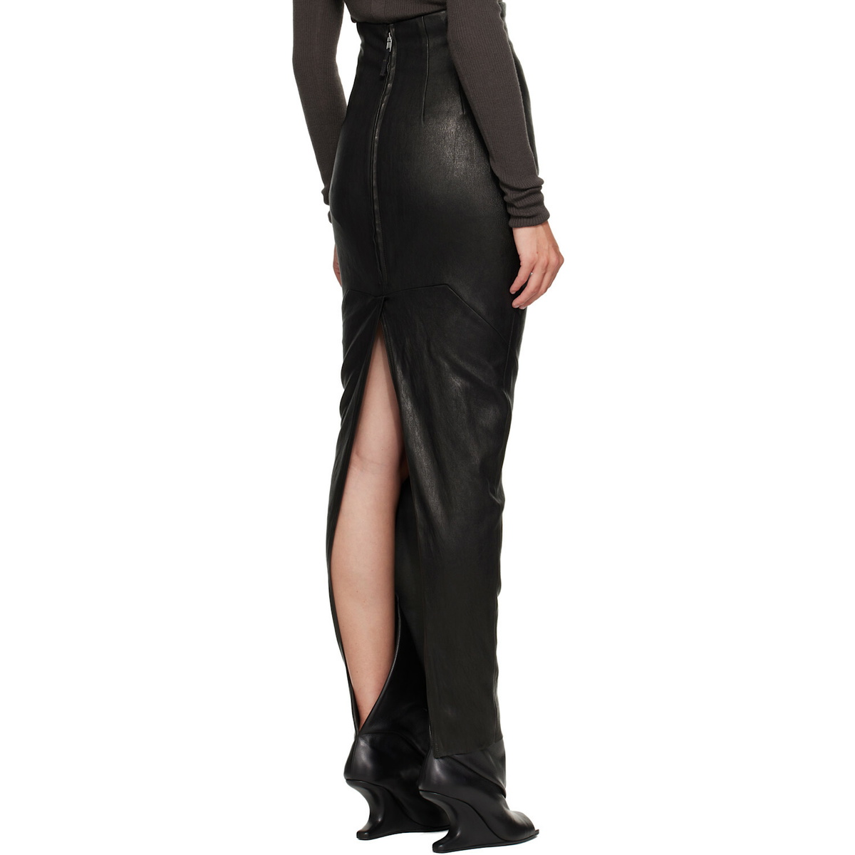 Rick Owens Black Tower Dirt Pillar Leather Maxi Skirt