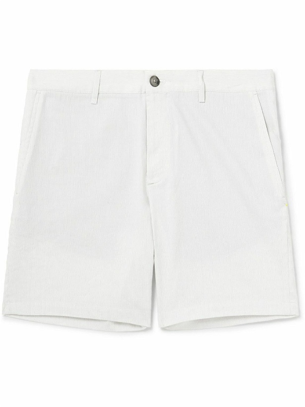 Photo: Club Monaco - Baxter Slim-Fit Straight-Leg Striped Linen-Blend Shorts - White