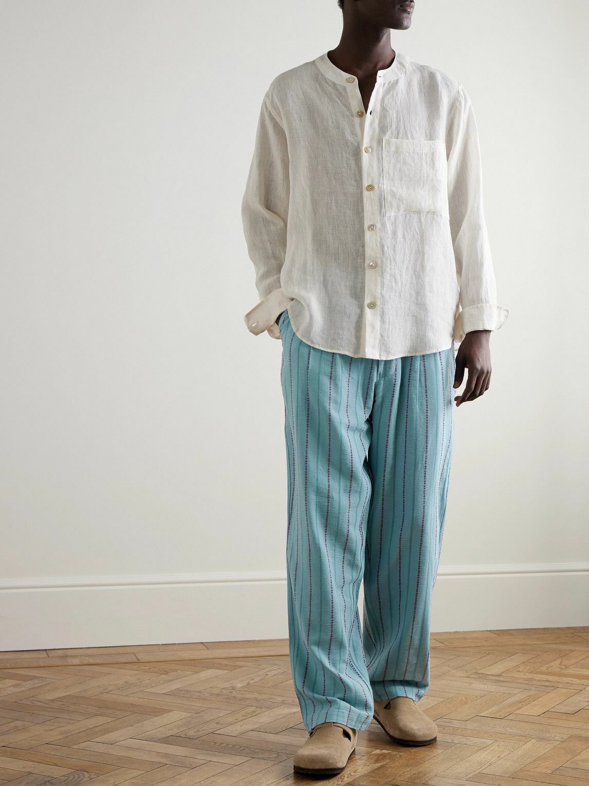 Kardo - Antonio Straight-Leg Striped Cotton-Canvas Trousers - Blue
